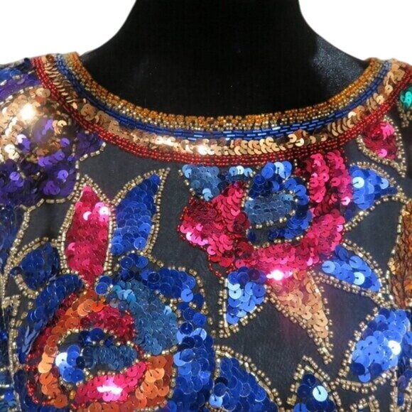 Oleg Cassini Black Tie Stunning Intricate Hand Beaded Sequined Gown Vintage - Picture 4 of 10